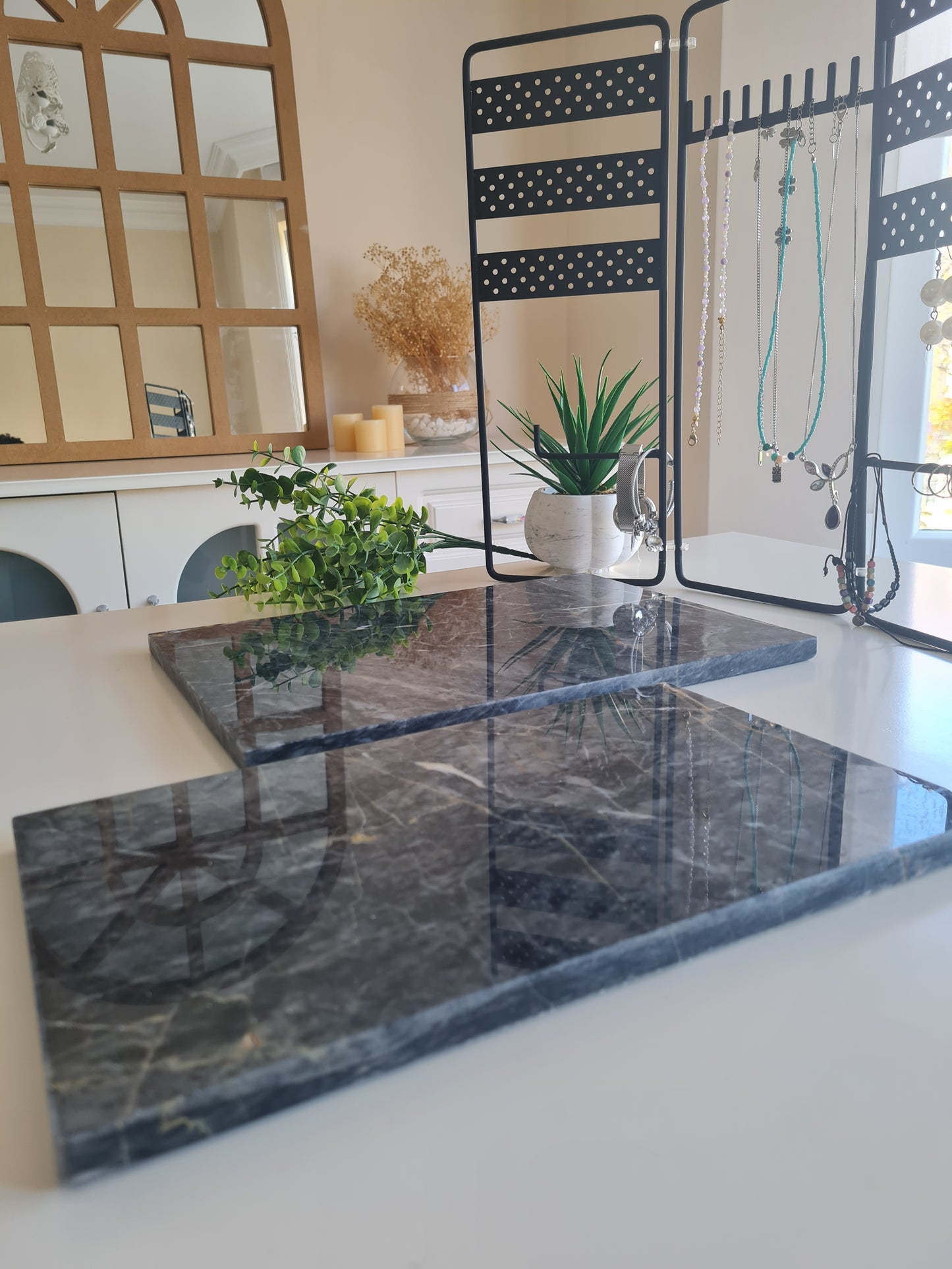 2er Set Marmorplatte rechteckig ohne Griff