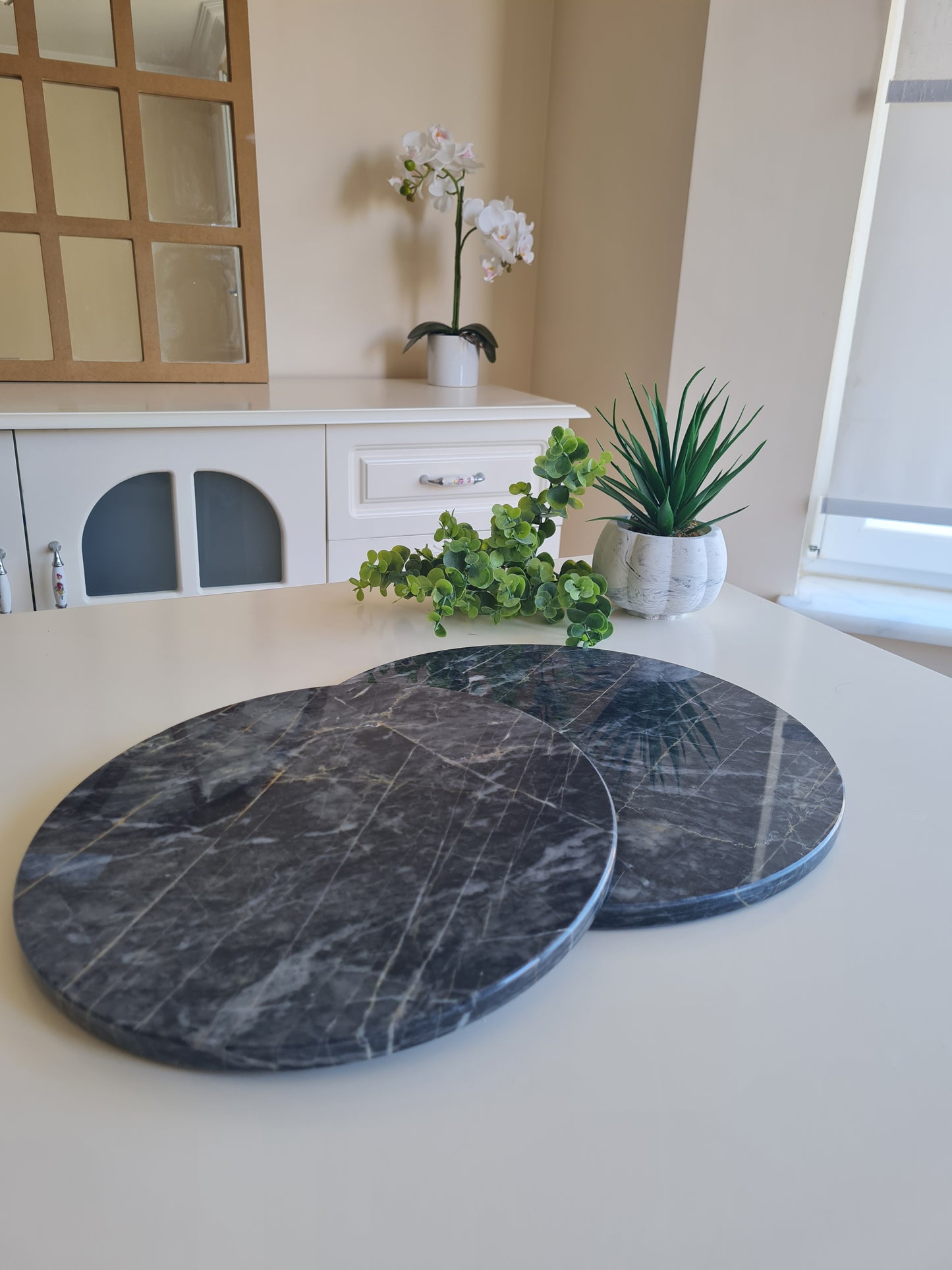 2er Set Marmorplatte rund ohne Griff