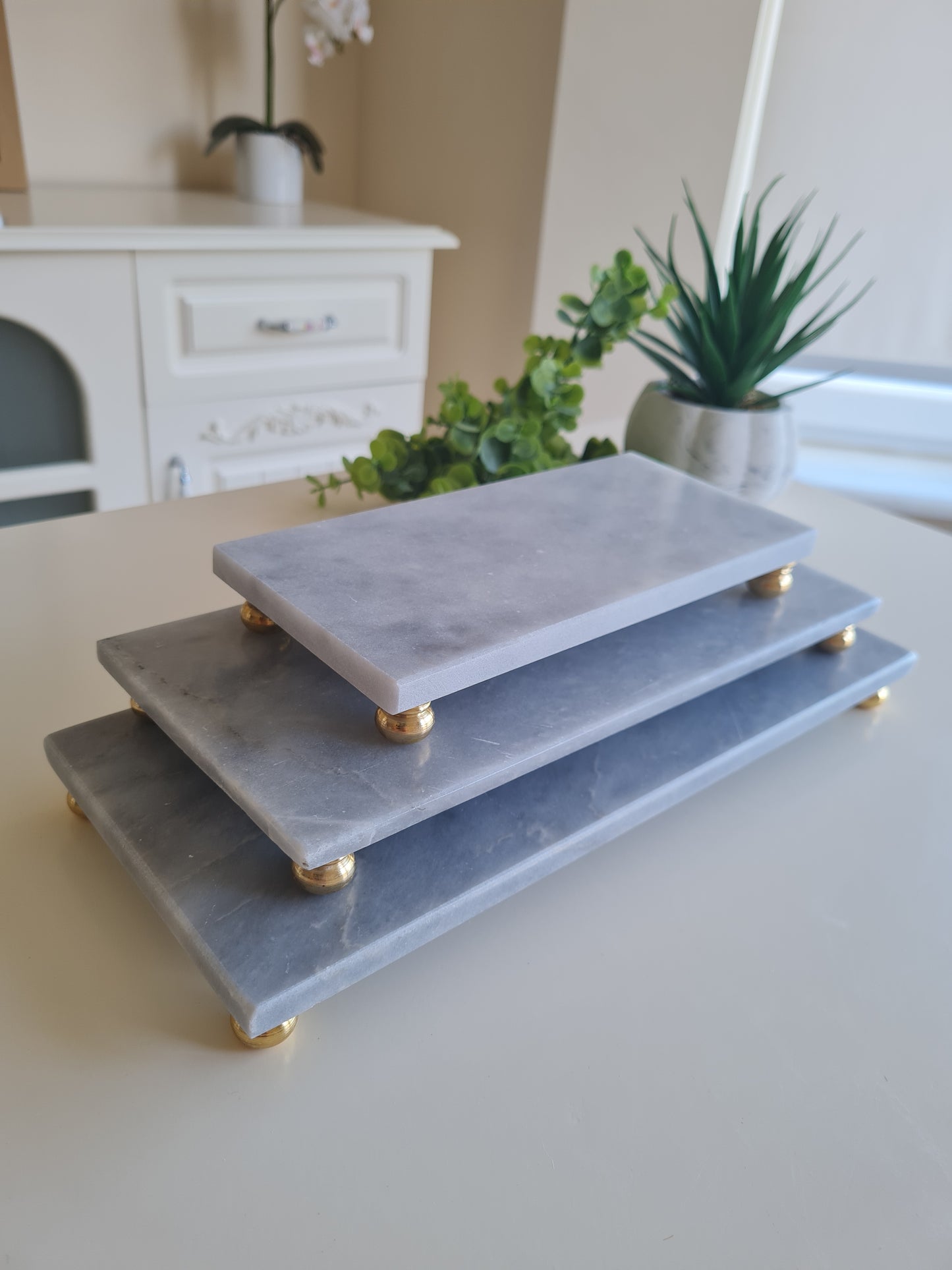 3er Set Servierplatten aus Marmor