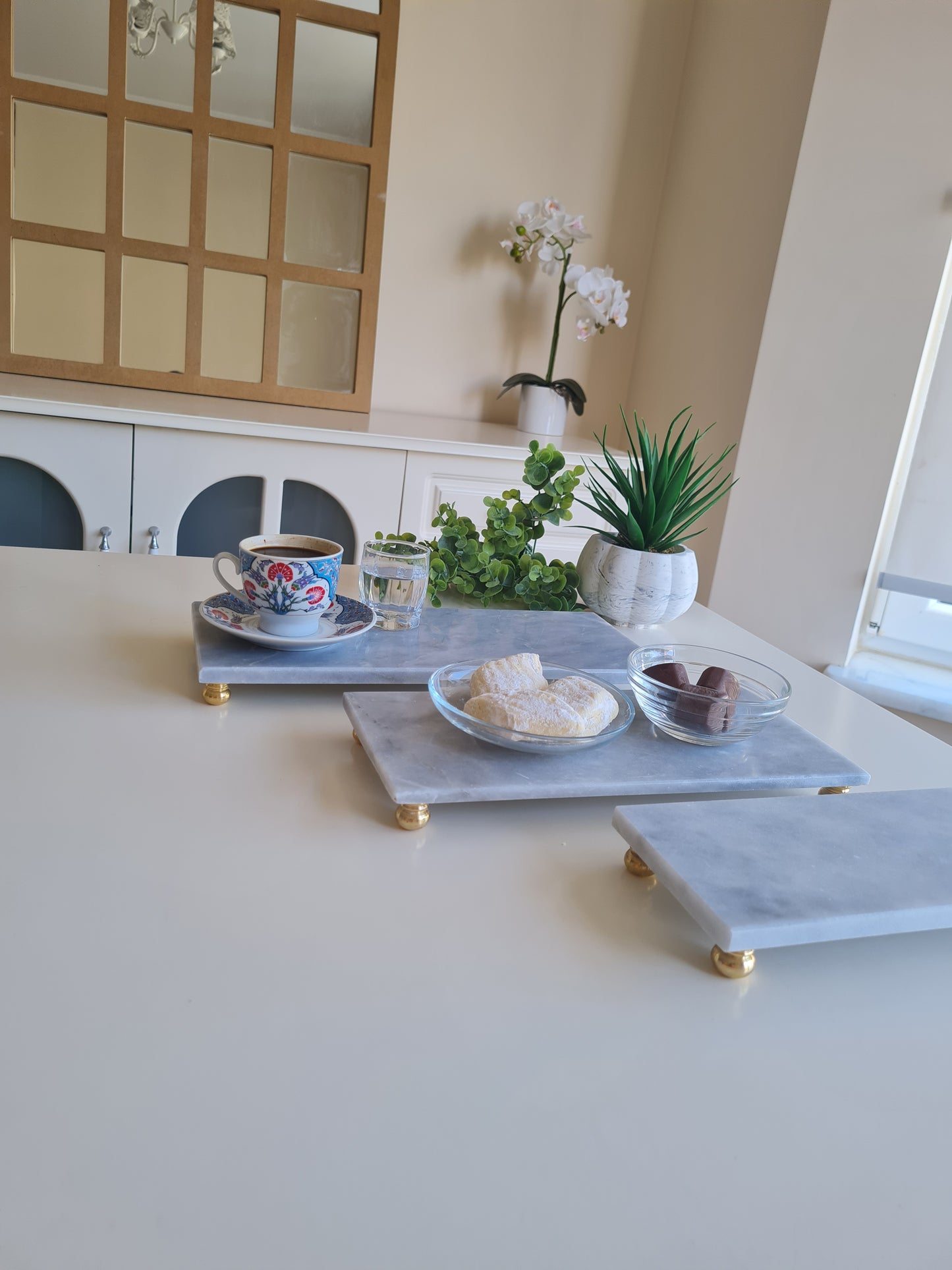 3er Set Servierplatten aus Marmor