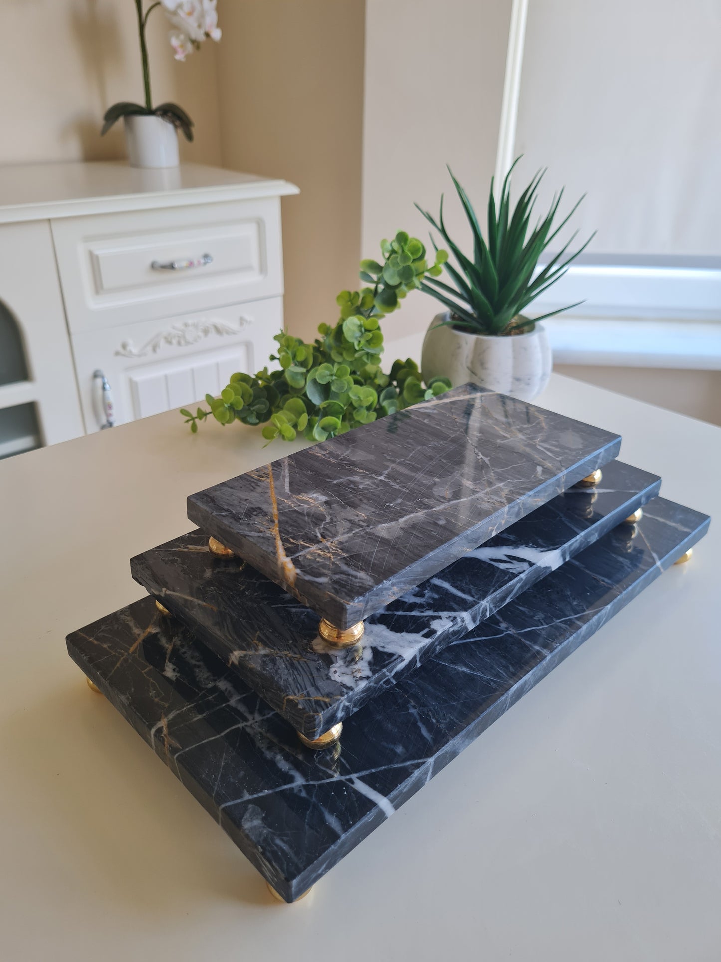 3er Set Servierplatten aus Marmor