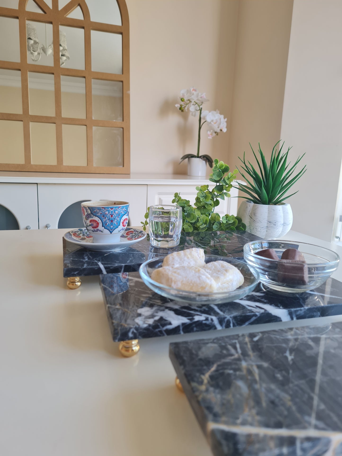 3er Set Servierplatten aus Marmor
