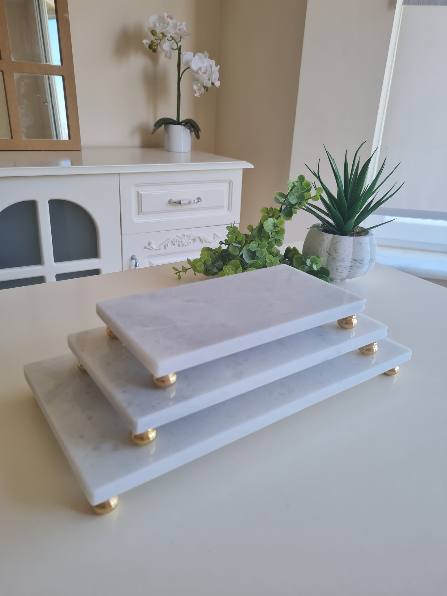 3er Set Servierplatten aus Marmor