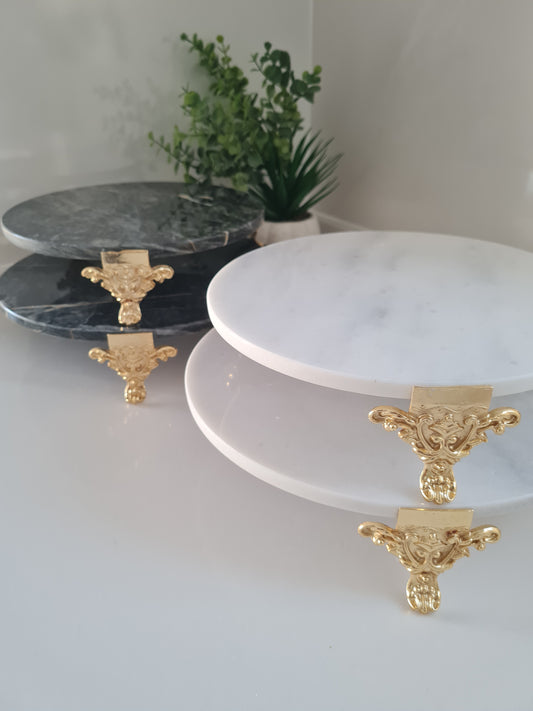 2er Set Marmor Tortenplatte mit 4 Metallfüßchen