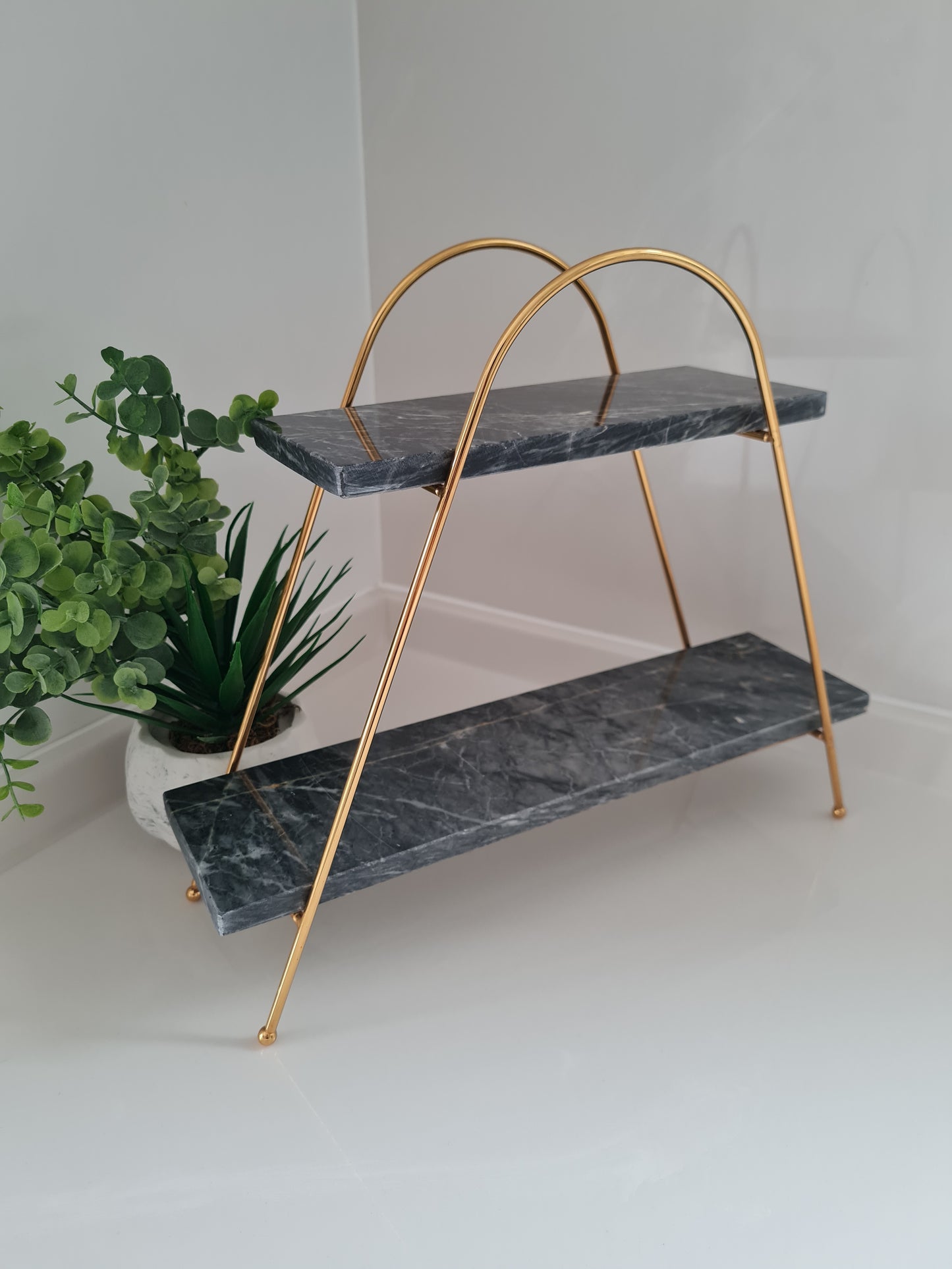 Marmor Etagere 2 stufig mit Metallgestell
