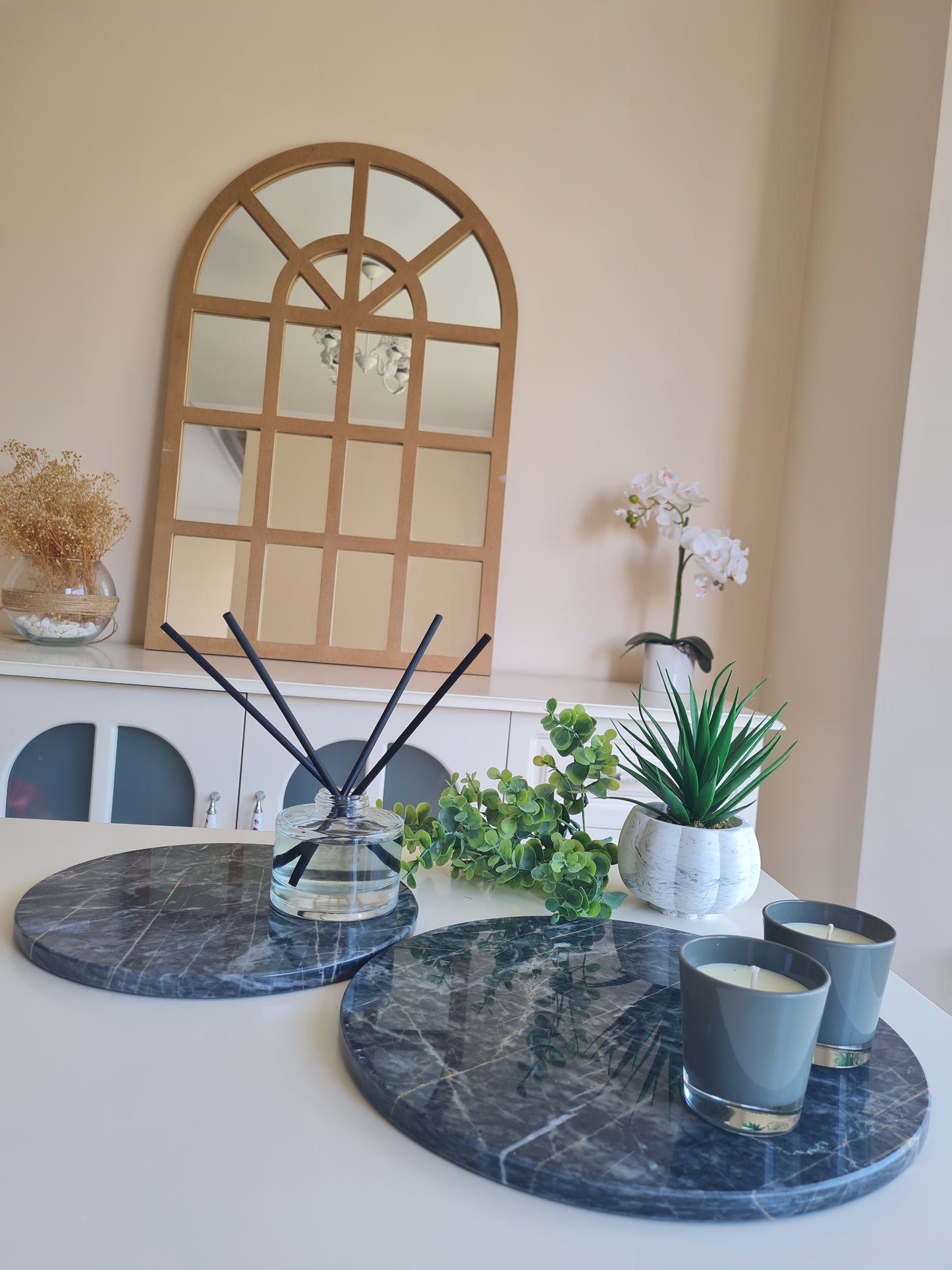 2er Set Marmorplatte rund ohne Griff