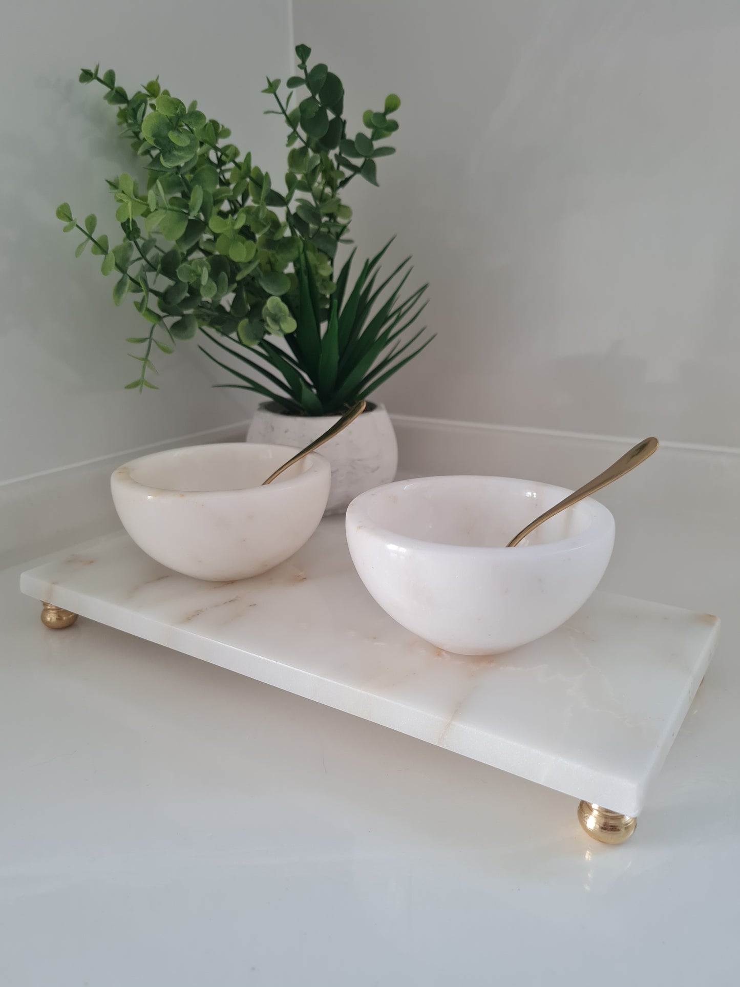 2 Marmor Schale mit Tablett und Löffel