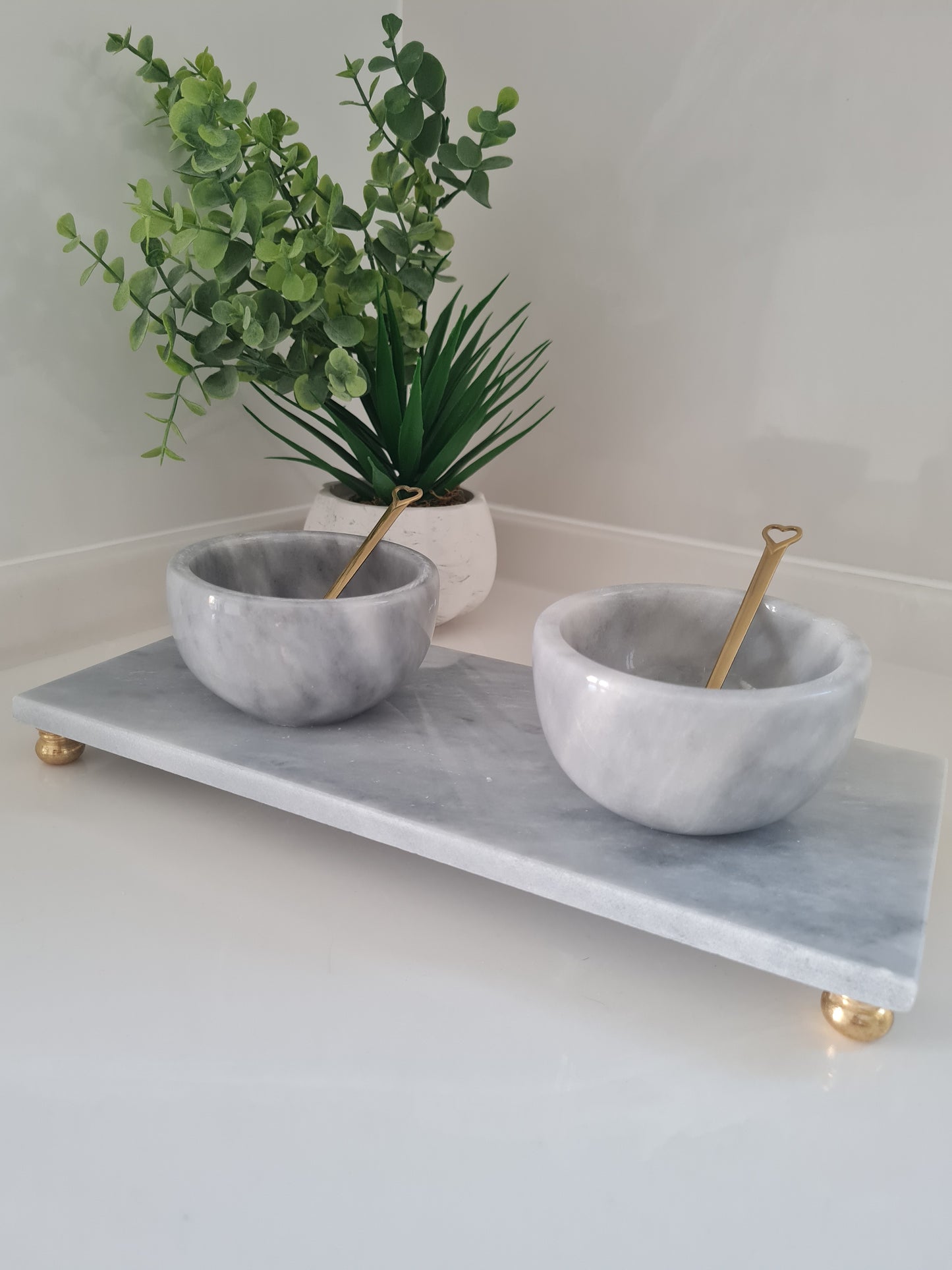 2 Marmor Schale mit Tablett und Löffel