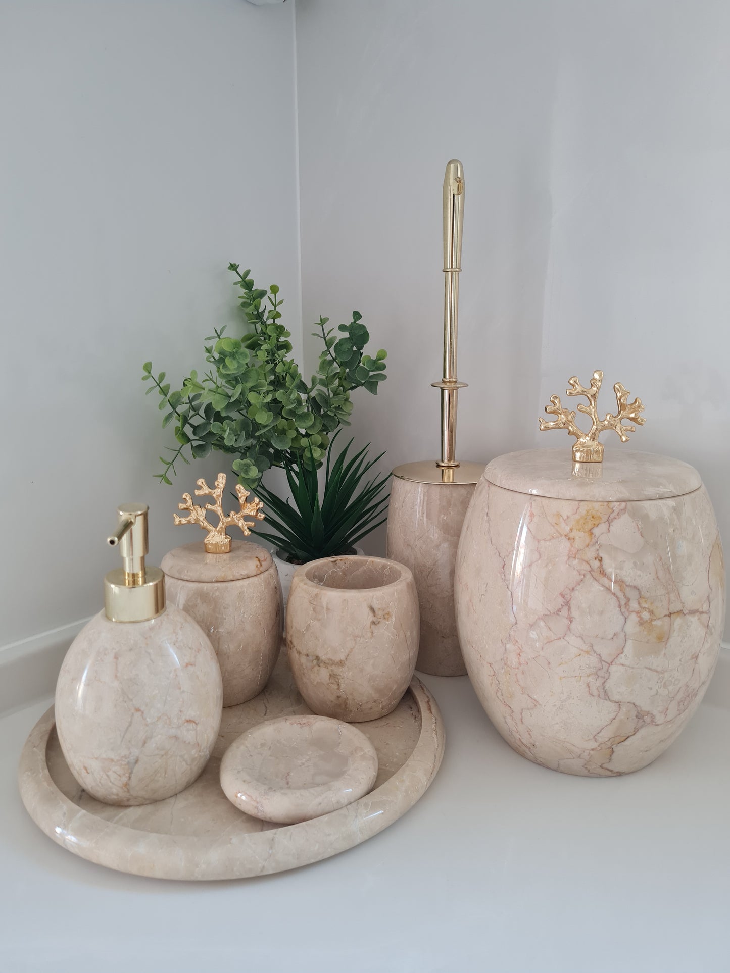 Marmor Badezimmer Zubehör Set 7-teilig oval