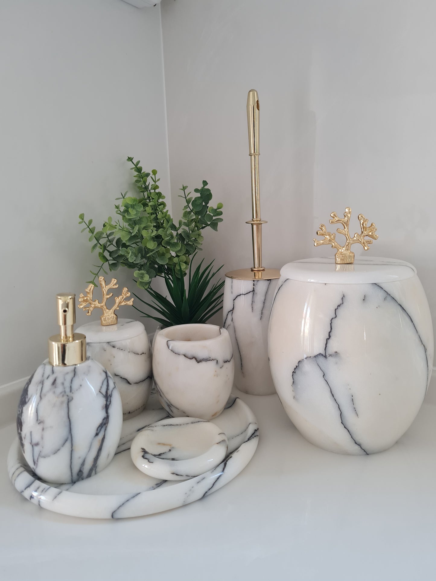 Marmor Badezimmer Zubehör Set 7-teilig oval