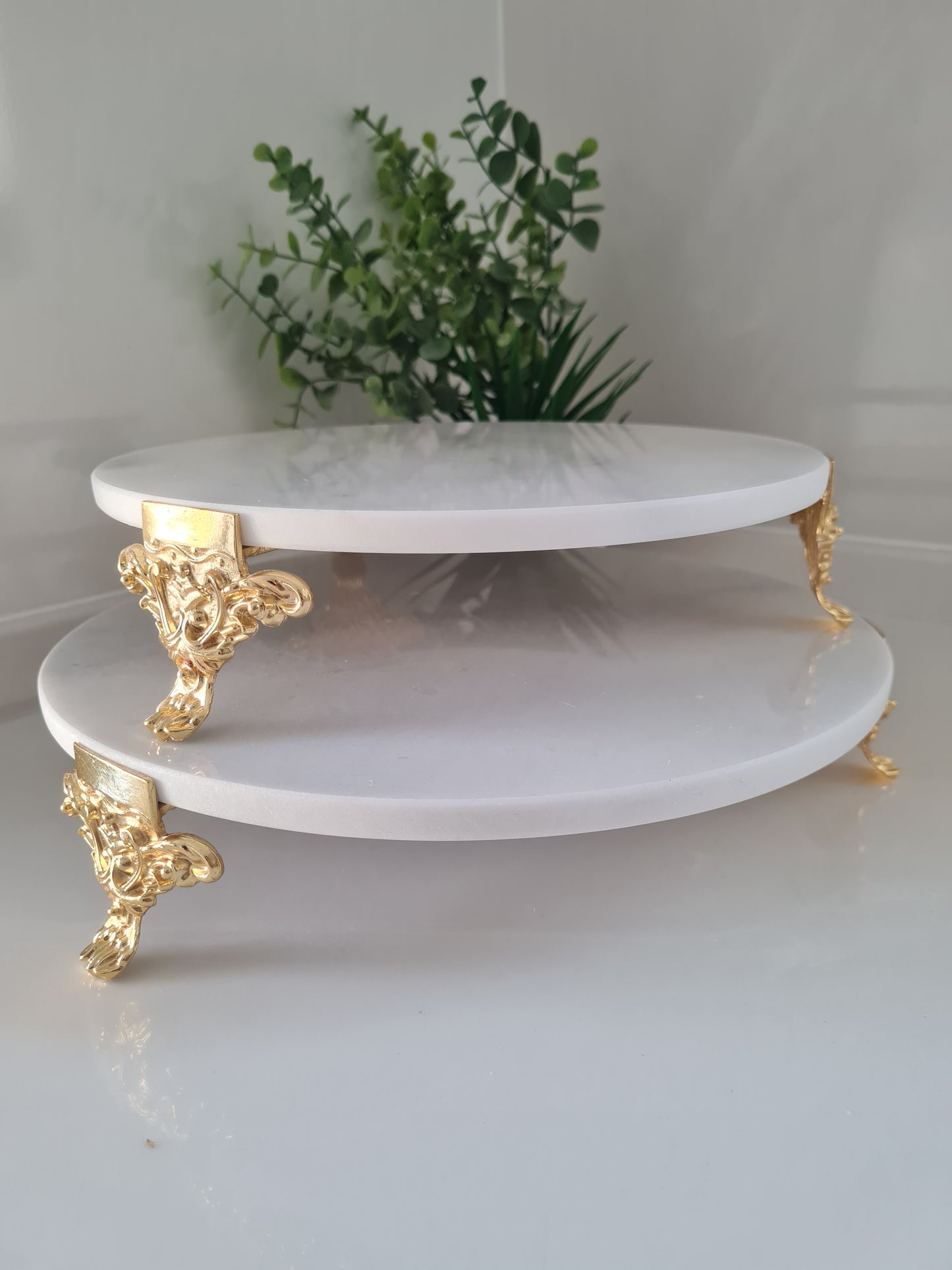 2er Set Marmor Tortenplatte mit 4 Metallfüßchen